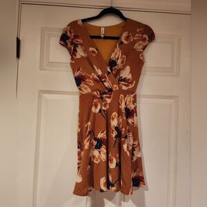 Pink Owl Stretchy orange floral fit and flare dress S